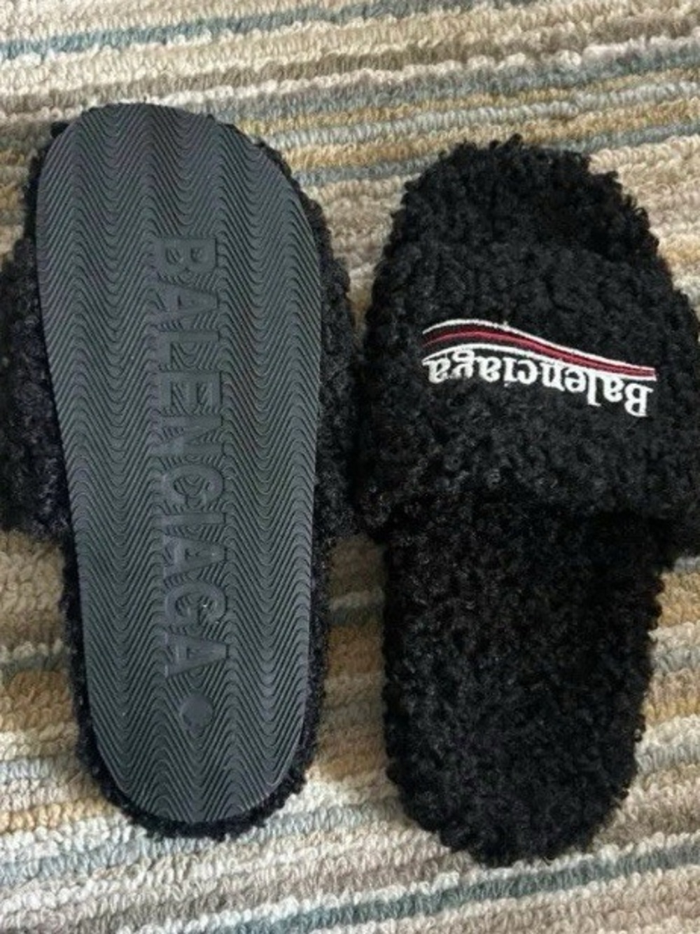 Balenciaga Black Faux-Shearling Slide Slippers - Men
